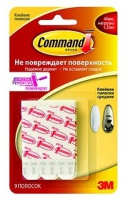 3M 17021Р 3М™ Command 17021P Крепежные клейкие полоски средние (9шт.)