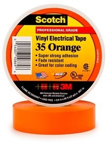 3M 7000031672 Scotch 35, оранжевая, изоляционная лента высшего класса, 19мм х 20м х0,18мм