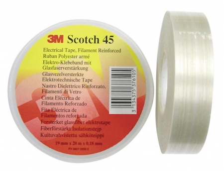 3M 7100033895 Scotch 45, полиэфирная лента, армированная стекловолокном, белая, 19мм x20м