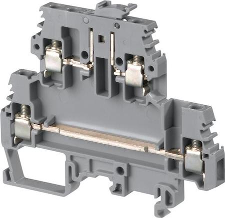 ABB 1SNA115561R1500 grey Screw Clamp Terminal Blocks M4/6.D2.SNBT equipped with 4 test sockets DIA. 2 mm / .079" Switch on top circuit standard connection on bottom by short blade