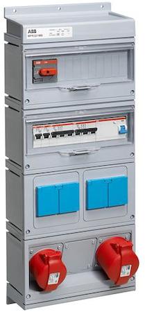 ABB 2CMA168984R1000 Modular Combi Plastic, 1x16A 3P+N+E, 1x32A 3P+N+E, 250x430x160, 4x2P Schuko outlet 10/16A, IP44, Disconnector OT80F3