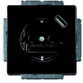 ABB 2011-0-6176 Розетка Schuko с устройством зарядным USB, 20 EUCBUSB-81-500, Carat чёрный(антрацит), 16А, 700 мА, электронная защита от перегрузки КЗ, безвинтовые клеммы, защитные шторки,