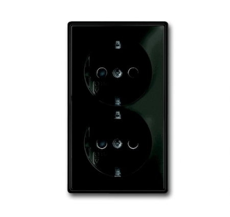 ABB 2021-0-0381 Розетка SCHUKO 16А 250В, двойная, с защитными шторками, серия Basic 55, цвет château-black