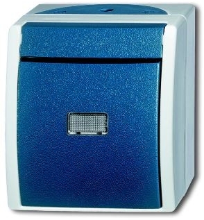 ABB 1484-0-0383 Кнопка 1-клавишная, 1-полюсная, с подсветкой, IP44, для открытого монтажа, серия ocean, цвет серый/сине-зелёный