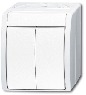 ABB 1085-0-1621 Выключатель 2-клавишный, для открытого монтажа, IP44, серия ocean, цвет альпийский белый