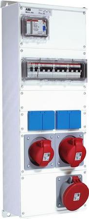 ABB 2CMA100024R1000 Modular Combi M63/2 JFB CTFLOne 16A, 32A and one 63A (346-415V) outlet (3P+N+E)MCB two S201 C16, one S203 C16, one S203 C32 and one S203 C63Two double schuko outlet (1P+E) 10/16A (250 V)RCD F204 A-63/0,03Covered top, Multi flange FL21 down