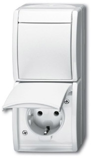 ABB 1684-0-0327 Блок из 1-клавишного переключателя и розетки SCHUKO для открытого монтажа, IP44, серия ocean, цвет альпийский белый