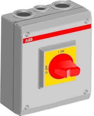 ABB 1SCA022430R0330 Рубильник в боксе OTP63A3P до 63А(AC23А) 3х-полюсный, 1НО доп. к онтакт, красно-желтая ручка