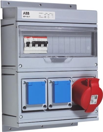 ABB 2CMA168981R1000 Modular Combi 16 A, Plastic One 16A, (346-415V) outlet (3P+N+E) MCB S201 C16, one S203 C16 Two schuko outlet (1P+E) 10/16A (250 V) Disconnector OT80F3