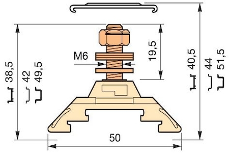 ABB 1SNA295398R0700 beige Railway Terminal Blocks HD35/16.F6.19 1 borne à tige M6 x 19,5 mm (.768") - Equipement (comme pour NF F 61017) : H 130 écrou auto-freiné + TREP 3L rondelle plate + rondelle plate