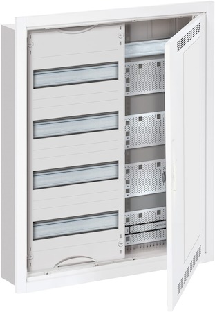 ABB 2CPX030683R9999 Шкаф 48М в нишу с медиапанелями 684х560х120 с расстоянием между DIN-рейками 125 мм и самозажимными клеммами N/PE и Wi-Fi дверью с вент. отверстиями U42MMW