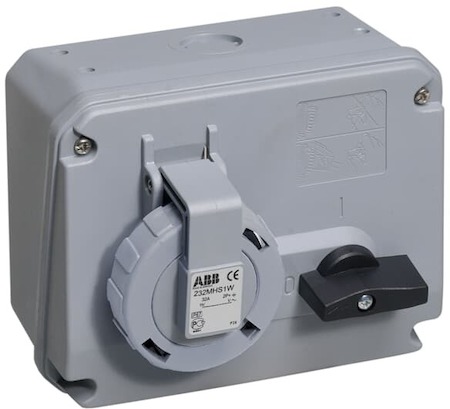 ABB 2CMA167851R1000 Розетка с выключателем и механической блокировкой 232MHS1W, 32A, 2P+E, IP67, 1ч