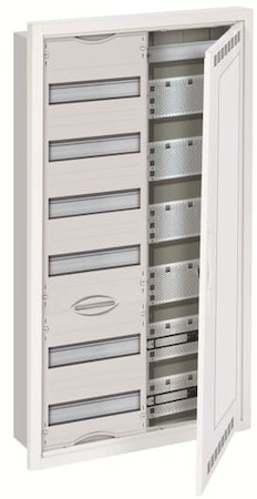 ABB 2CPX030685R9999 Шкаф 72М в нишу с медиапанелями 984х560х120 с расстоянием между DIN-рейками 125 мм и самозажимными клеммами N/PE и Wi-Fi дверью с вент. отверстиями U62MMW