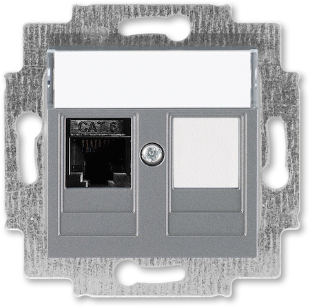 2CHH296117A6069 Розетка информационная ABB Levit RJ45 категория 6 и заглушка сталь