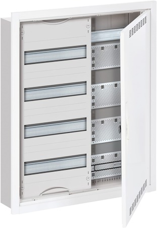 ABB 2CPX030290R9999 Шкаф 48М в нишу с медиапанелями 684х560х120 с расстоянием между DIN-рейками 125 мм и самозажимными клеммами N/PE и дверью с вент. отверстиями U42MML