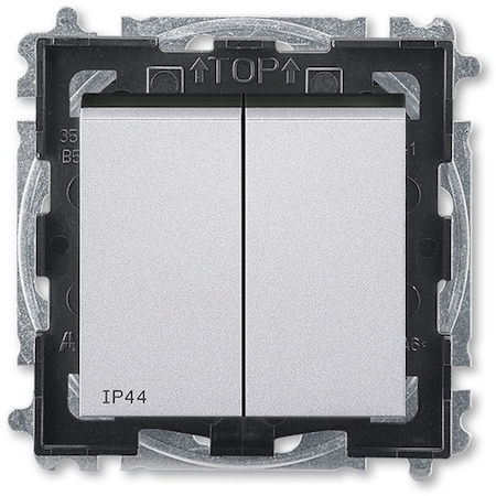 2CHH595940A4070 Выключатель двухклавишный ABB Levit IP44 серебро / дымчатый чёрный