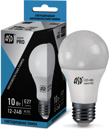 4690612006970 Лампа светодиодная низковольтная LED-MO-12/24V-PRO 10Вт 12-24В Е27 4000К 800Лм ASD
