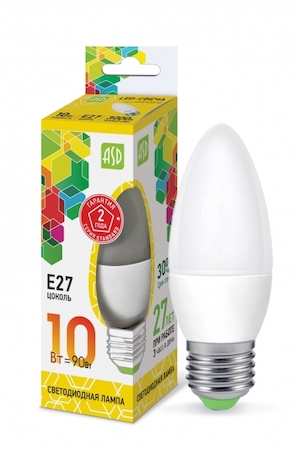 4690612015538 Лампа светодиодная LED-СВЕЧА-standard 10Вт 230В Е27 3000К 900Лм ASD