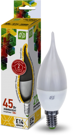 4690612004518 Лампа светодиодная LED-СВЕЧА НА ВЕТРУ-standard 5Вт 230В Е14 3000К 450Лм ASD