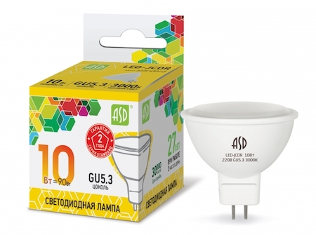 4690612015811 Лампа светодиодная LED-JCDR-standard 10Вт 230В GU5.3 3000К 900Лм ASD