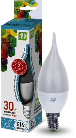 4690612004747 Лампа светодиодная LED-СВЕЧА НА ВЕТРУ-standard 3.5Вт 230В Е14 4000К 320Лм ASD 