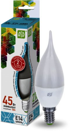 4690612004525 Лампа светодиодная LED-СВЕЧА НА ВЕТРУ-standard 5Вт 230В Е14 4000К 450Лм ASD 