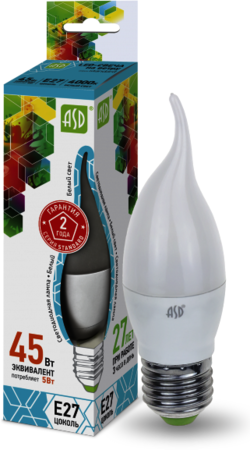4690612004549 Лампа светодиодная LED-СВЕЧА НА ВЕТРУ-standard 5Вт 230В Е27 4000К 450Лм ASD 