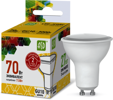 4690612002361 Лампа светодиодная LED-JCDRC-standard 7.5Вт 230В GU10 3000К 675Лм ASD