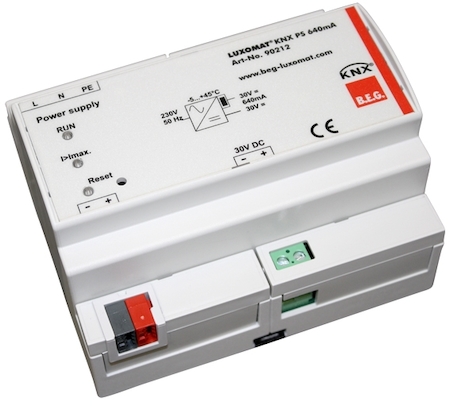 BEG 90212 Блок питания KNX, выход 29В / 640мА, встроенный дроссель, на DIN рейку, 6TE / IP20 / белый