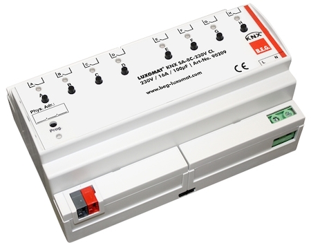 BEG 90209 Релейный актуатор KNX, 8-канальный, выход 230В~ /16А, емкостная нагрузка до 100 мкФ, на DIN рейку, 8TE  / IP20 / белый