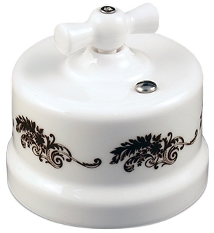 BIRONI B1-202-01d2/1 Выключатель 2-кл. 10А,250В белый  с рисунком керамический Bironi