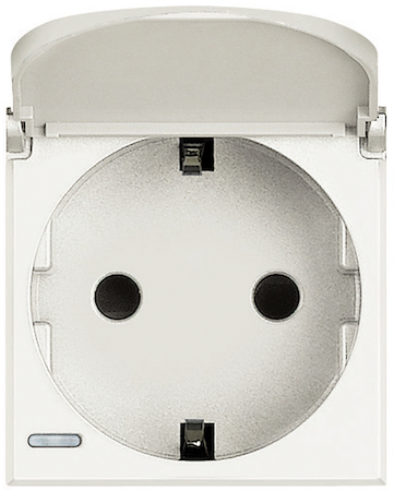 BTicino HD4141PW Axolute Розетка 2К+З с крышкой, 10/16 А 250 В с боковыми заземляющими контактами Schuko, с экранированными контактами, клеммы с автоматическим зажимом, цвет белый, немецкий стандарт