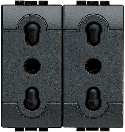 BTicino L4180/2 Блок из 2х розеток 2П + заземление 10А и 16А центр.расстояние 19 и 26 мм закрытого типа 2 модуля