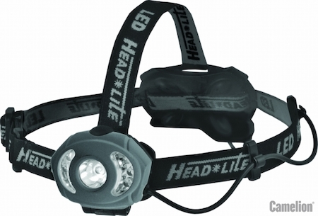 7895 Camelion LED5320-8 F6 (фонарь налобн, карбон, 3W+7 цветных LED, 6 реж, 3хLR6 в компл, пласт, блист)