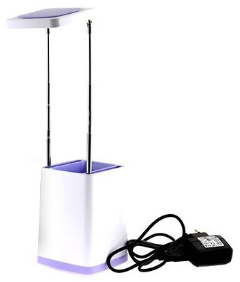 11679 Camelion KD-777  C39 белый & фиолетов.LED(Свет-к настол.-пенал ,2,5 Вт, 230В,USB каб.+ блок питания)