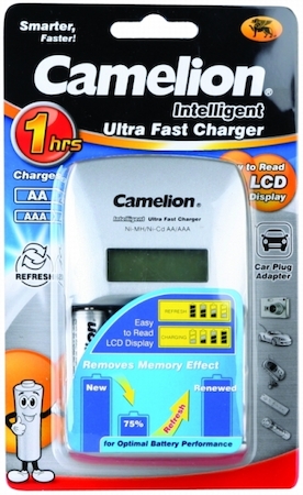 8958 Camelion BC-0907+4xNH-AA2700 (BC-0907-4H27, Св.быст зу для 1-4AAA/AA, ж/к дисп,2200Ma,автом адап)