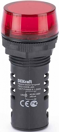 25119DEK Лампа комм. ADDS ?22 мм LED кр. 220В AC/DC ЛK-22 DEKraft