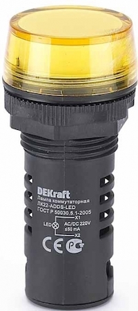 25120DEK Лампа комм. ADDS ?22 мм LED жел. 220В AC/DC ЛK-22 DEKraft