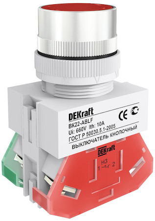 25014DEK Выкл. кноп. ABLF ?22 мм Цвет:КРАСНЫЙ 220В ВK-22 DEKraft