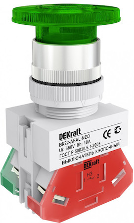 DEKraft 25033DEK Выкл. кноп. грибок с фикс. AEAL ?22 мм Цвет:ЗЕЛЕНЫ