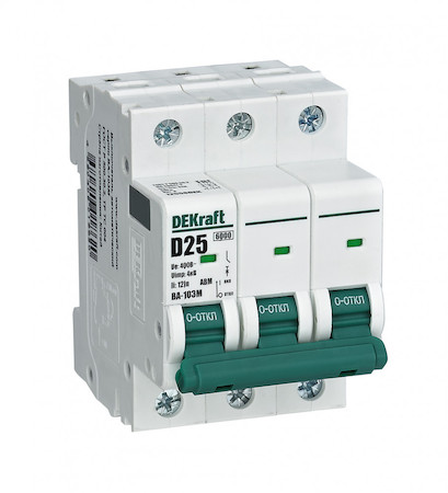 DEKraft 12562DEK Авт. выкл. без теплозащиты 3P 63А х-ка D 6кА ВА-103M
