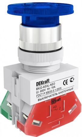 DEKraft 25036DEK Выкл. кноп. грибок с фикс. AEAL ?22 мм Цвет:СИНИЙ