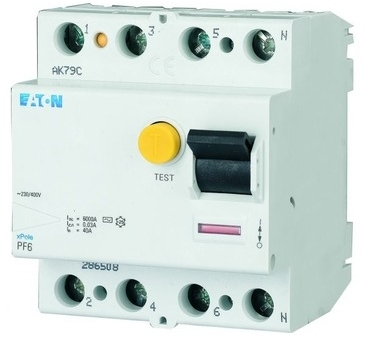 EATON 0000286512 Устр-во защитного отключения 63/0,03А (АС), 4 полюса, устойчивость к импульсному току 250А, устойчивость к КЗ 6 кА