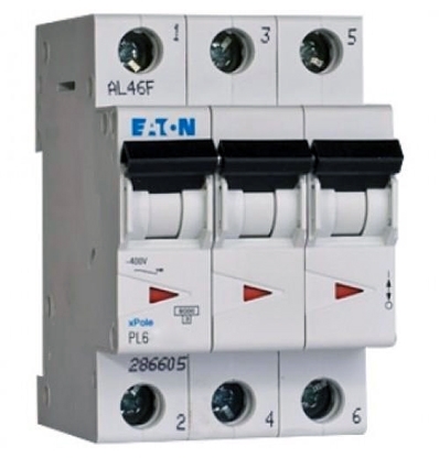 EATON 0000286585 Автоматический выключатель 4А, кривая отключения В, 3 полюса, откл. способность 6 кА