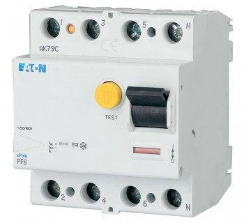 EATON 0000286504 Устр-во защитного отключения 25/0,03А (АС), 4 полюса, устойчивость к импульсному току 250А, устойчивость к КЗ 6 кА