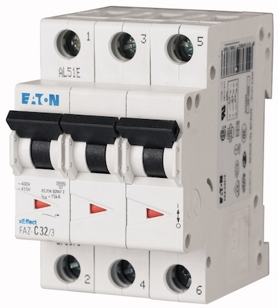 EATON 0000278869 Автоматический выключатель 10А, кривая отключения C, 3 полюса, откл. способность 15 кА