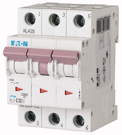 EATON 0000263412 Автоматический выключатель 32А, кривая отключения C, 3 полюса, откл. способность 10 кА
