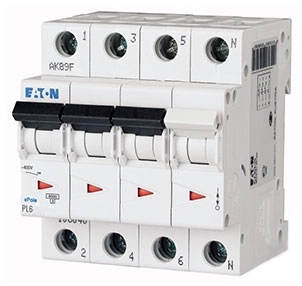 EATON 0000106906 Автоматический выключатель 4А, кривая отключения С, 3+N полюс, откл. способность 6 кА