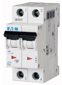 EATON 0000286579 Автоматический выключатель 16А, кривая отключения D, 2 полюса, откл. способность 6 кА