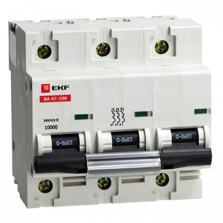 mcb47100-3-50D Автоматический выключатель ВА 47-100, 3P 50А (D) 10kA EKF